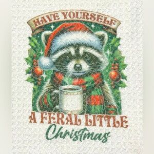 Festive Feral Raccoon Christmas Towel
